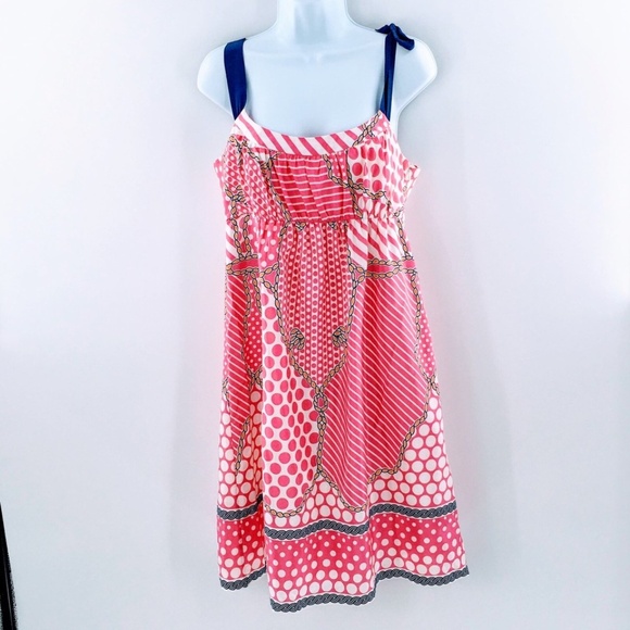 Tibi Silk Blend Empire Waist Dress Printed Pink Sleeveless Rope Print Sz 8 - Picture 1 of 10